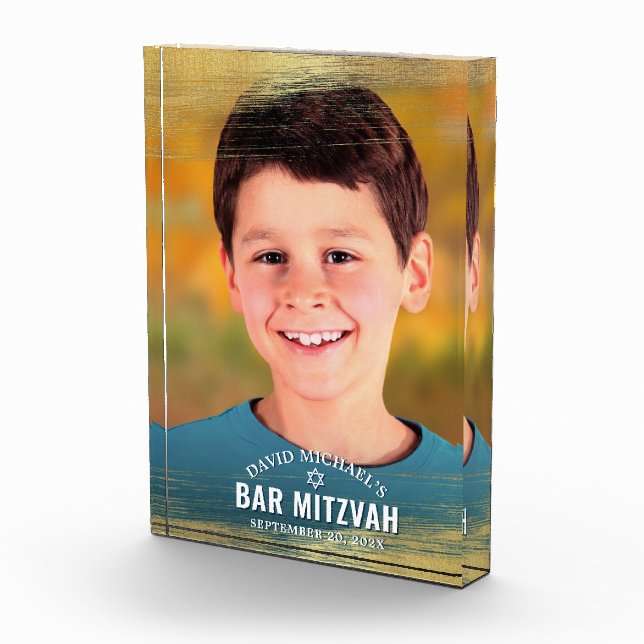 Bar Mitzvah Gold Brush Bold Modern Typography Photo Block (Right)