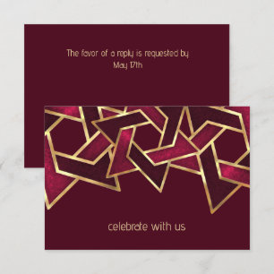 Bar Mitzvah Gold Burgundy Red Star of David Invitation