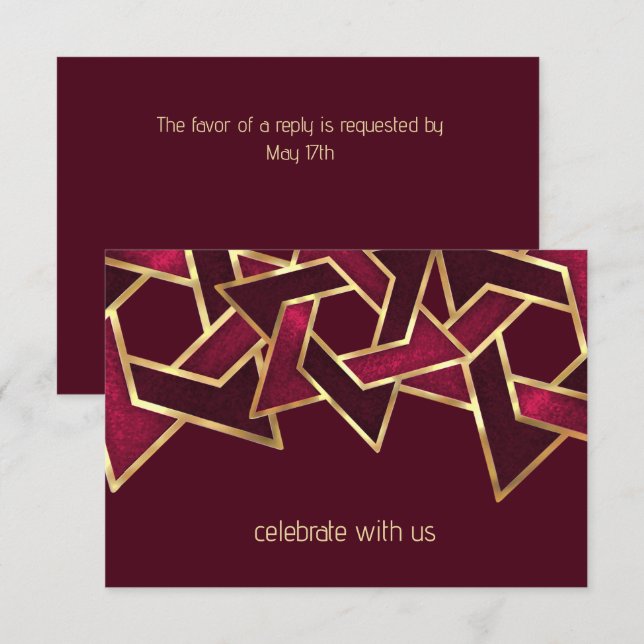 Bar Mitzvah Gold Burgundy Red Star of David Invitation (Front/Back)