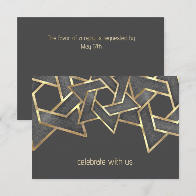 Bar Mitzvah Gold Dark Grey Star of David Invitation (Front/Back)