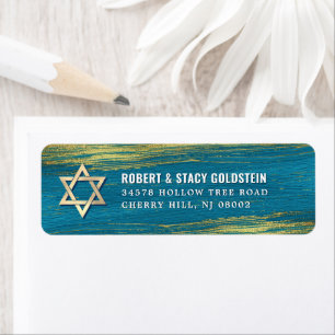 Bar Mitzvah Gold Foil Turquoise Return Address