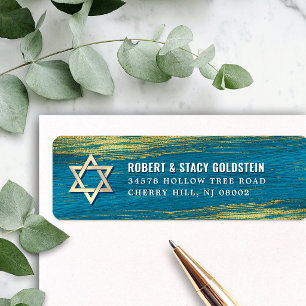 Bar Mitzvah Gold Foil Turquoise Return Address