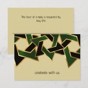 Bar Mitzvah Gold Green Black Star of David RSVP Invitation