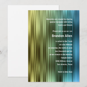 Bar Mitzvah Gold Green Blue Stripes Invitation