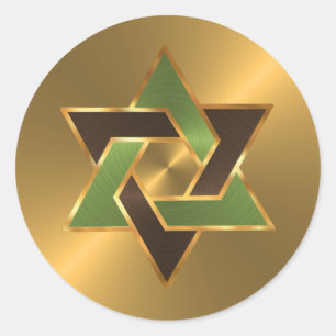 Bar Mitzvah Gold Green Brown Star of David Classic Round Sticker