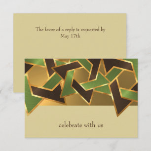 Bar Mitzvah Gold Green Brown Star of David RSVP Card