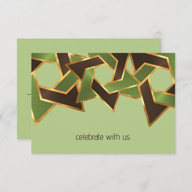 Bar Mitzvah Gold Green Brown Star of David RSVP Card (Front/Back)