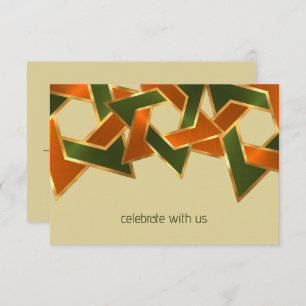 Bar Mitzvah Gold Green Orange Star of David Invitation