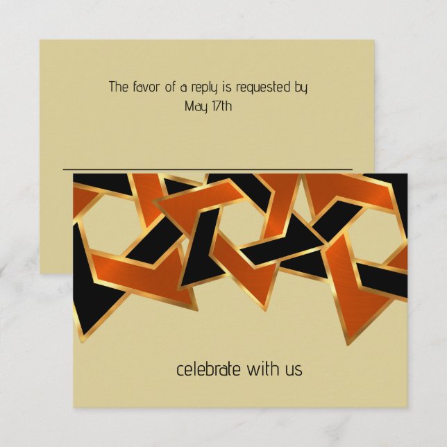 Bar Mitzvah Gold Orange Black Star of David Invitation (Front/Back)