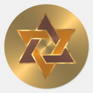 Bar Mitzvah Gold Orange Brown Star of David Classic Round Sticker