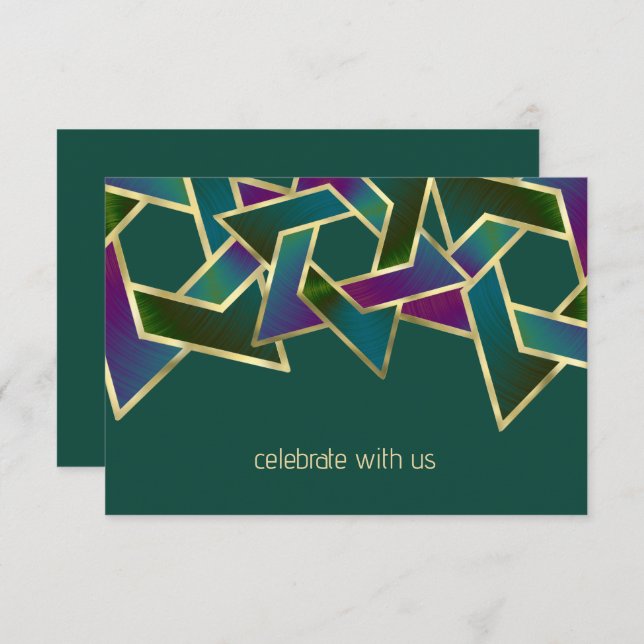 Bar Mitzvah Gold Purple Blue Green Star of David Invitation (Front/Back)