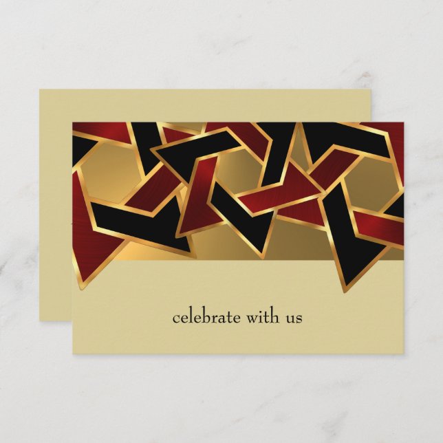 Bar Mitzvah Gold Red Black Star of David RSVP Card (Front/Back)