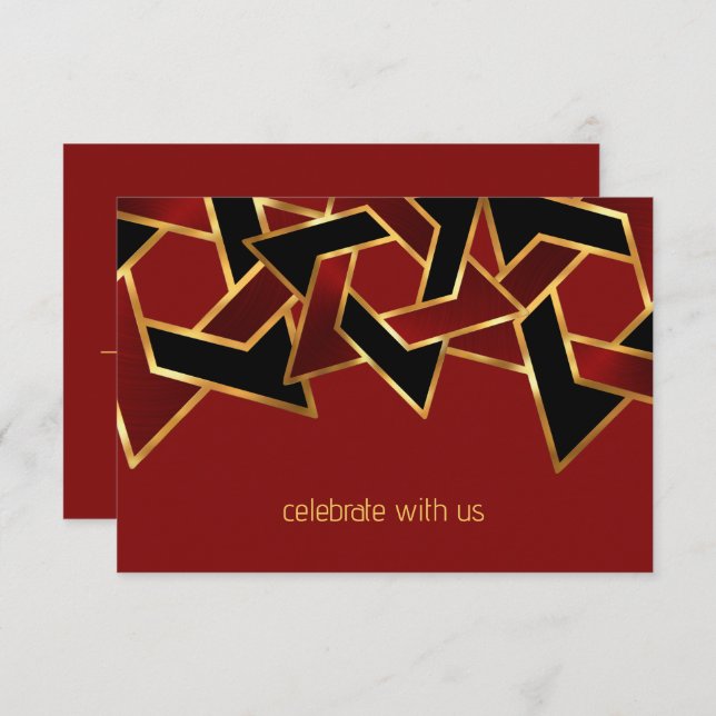 Bar Mitzvah Gold Red Black Star of David RSVP Card (Front/Back)