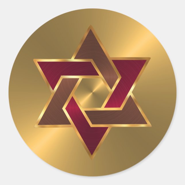 Bar Mitzvah Gold Red Brown Star of David Classic Round Sticker (Front)