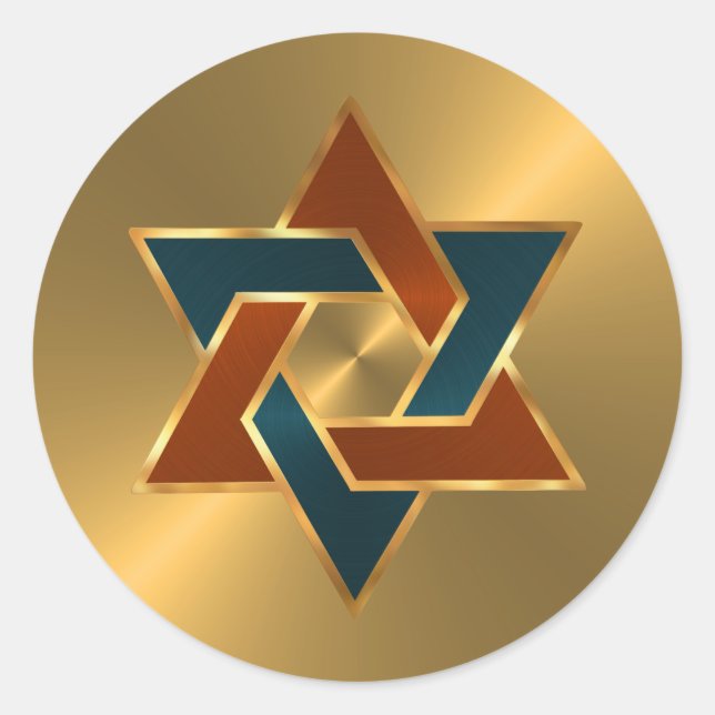 Bar Mitzvah Gold Teal Blue Rust Star of David Classic Round Sticker (Front)