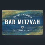 Bar Mitzvah Gold Turquoise Bold Modern Typography  Banner<br><div class="desc">Be proud, rejoice and showcase this milestone of your favourite Bar Mitzvah! Hang up this cool, unique, modern, personalised banner to add to his special day. Metallic gold foil brush strokes and Star of David, along with bold, white typography, overlay a rich, turquoise blue ombre paint background. Personalise the custom...</div>