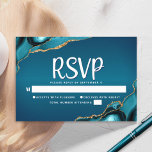 Bar Mitzvah Gold Turquoise Ombre Agate Script Bold RSVP Card<br><div class="desc">Be proud, rejoice and celebrate this milestone of your favourite Bar Mitzvah with this cool, unique, modern, personalised RSVP insert card for your event! White script typography overlays a deep turquoise teal blue ombre background with turquoise blue agate accented with faux gold veins. Personalise the custom text with the “reply...</div>