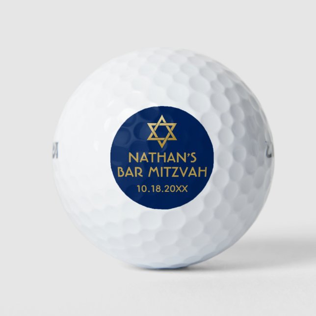 Bar Mitzvah Golf Ball Favours Blue Gold (Front)