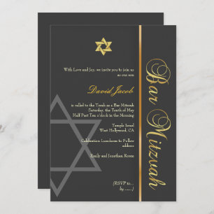 BAR MITZVAH GRAPHITE/GOLD/DIY COLOR INVITATION
