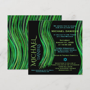 Bar Mitzvah Green and Black Prayer Shawl Invitation