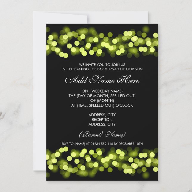 Bar Mitzvah Green Hollywood Glam Invitation (Front)