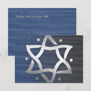 Bar Mitzvah Grey and Blue Wooden Silver Star RSVP