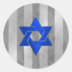 Bar Mitzvah Grey and Silver Stripe Star of David Classic Round Sticker