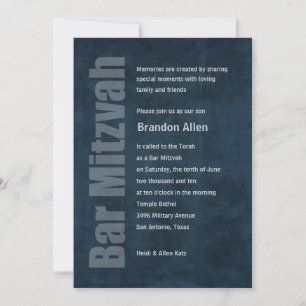Bar Mitzvah Grunge Blue Invitation