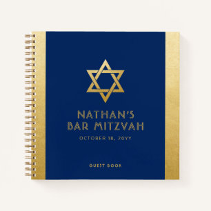 Bar Mitzvah Guest Signature Book Blue and Gold
