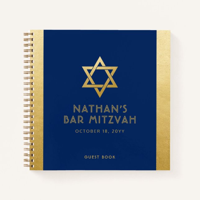 Bar Mitzvah Guest Signature Book Blue and Gold (Front)