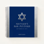 Bar Mitzvah Guest Signature Book Silver and Blue<br><div class="desc">Elegant modern navy blue and silver classic affordable and casual personalised bar mitzvah guest book notebook with custom name,  date and Star of David. Silver is an authentic-looking faux silver texture effect,  NOT real foil.</div>