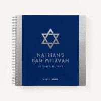 Bar Mitzvah Guest Signature Book Silver and Blue