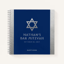 Bar Mitzvah Guest Signature Book Silver and Blue