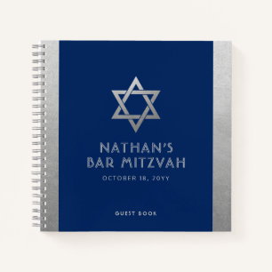 Bar Mitzvah Guest Signature Book Silver and Blue