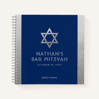 Bar Mitzvah Guest Signature Book Silver and Blue