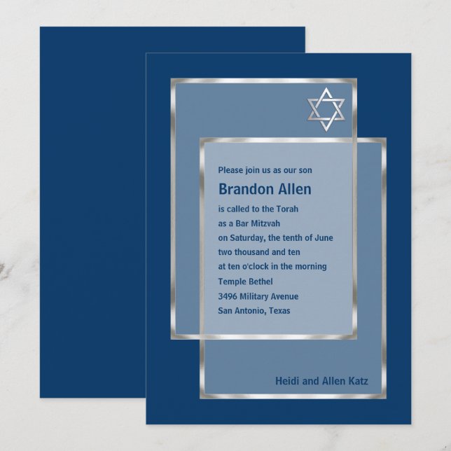 Bar Mitzvah Invitation Any Colour You Like (Front/Back)