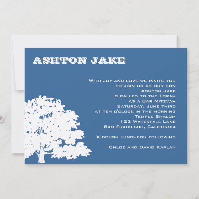 Bar Mitzvah Invitation Ashton Tree Hebrew (Front)