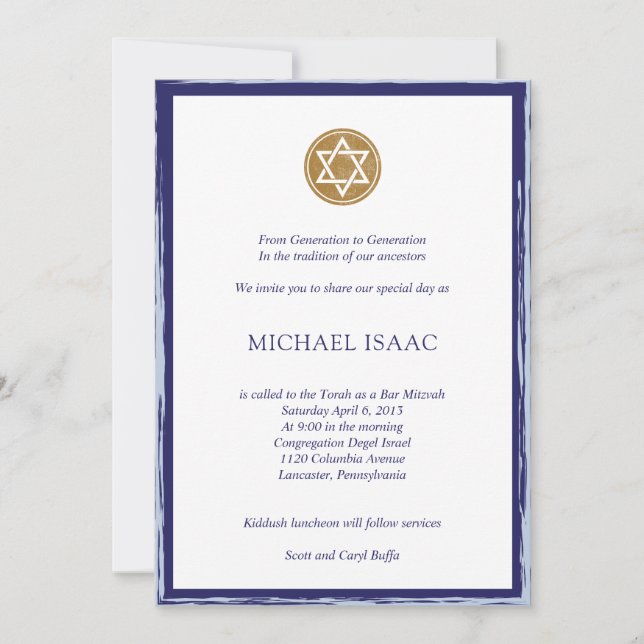 Bar Mitzvah Invitation blue and gold star (Front)
