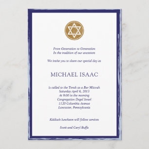 Bar Mitzvah Invitation blue and gold star