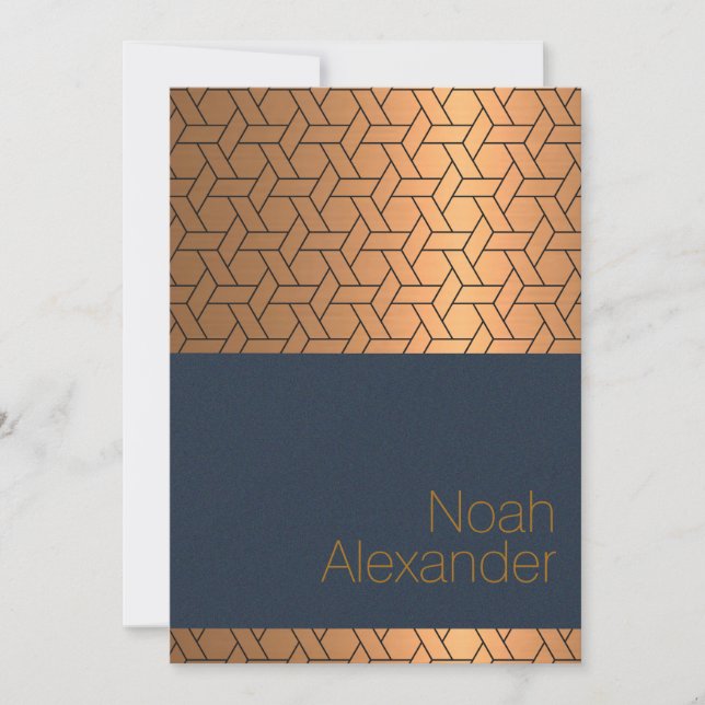 Bar Mitzvah Invitation Blue Gold Magen David (Front)