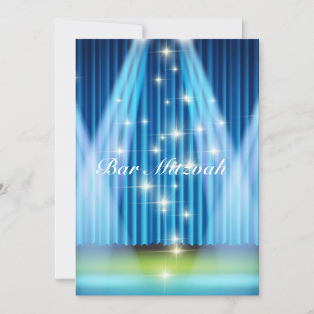 Bar Mitzvah Invitation, Blue Lighted Stage Invitation (Front)