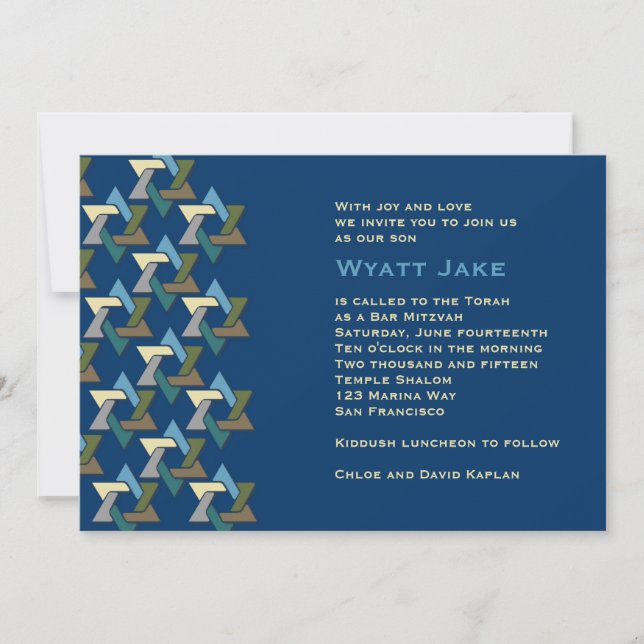 Bar Mitzvah Invitation Jewish Stars Blue (Front)