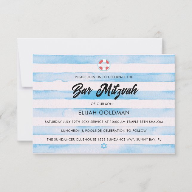 Bar Mitzvah Invitation Nautical Pool Party (Front)