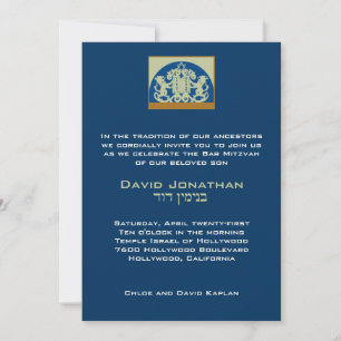 Bar Mitzvah Invitation Navy Sage Lions