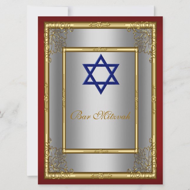 Bar Mitzvah Invitation Red silver (Back)