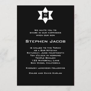Bar Mitzvah Invitation Torah Jewish Star Black