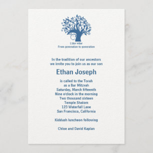 Bar Mitzvah Invitation Tree of Life Blue
