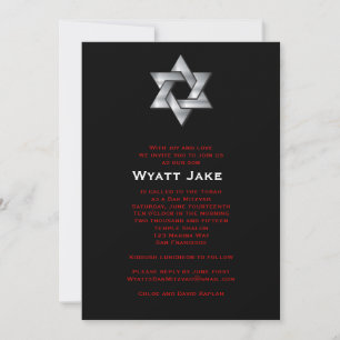 Bar Mitzvah Invitation Wyatt Jewish Star Black