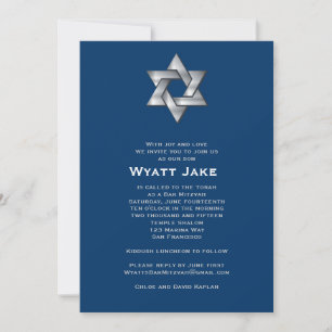 Bar Mitzvah Invitation Wyatt Jewish Star Navy