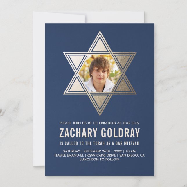 Bar Mitzvah Invitations | Faux Gold Foil Star (Front)